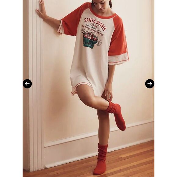 Anthropologie Oversized Graphic Sleep T Shirt raglan tee Santa Maria Medium NEW
